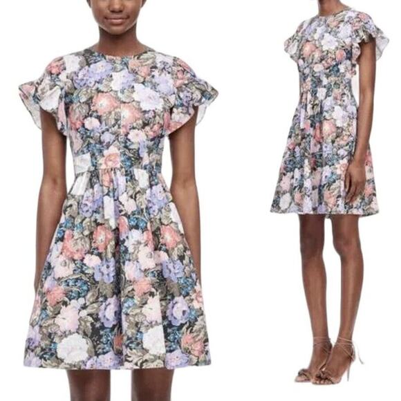Rebecca Taylor Penelope Dress Floral Print Open Tie Back Ruffle - Picture 1 of 11